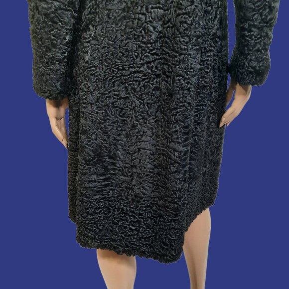 Vintage Black Persian Lamb Fur Coat 1940s 1950s Womens Size XS Mid Calf - Picture 11 of 14